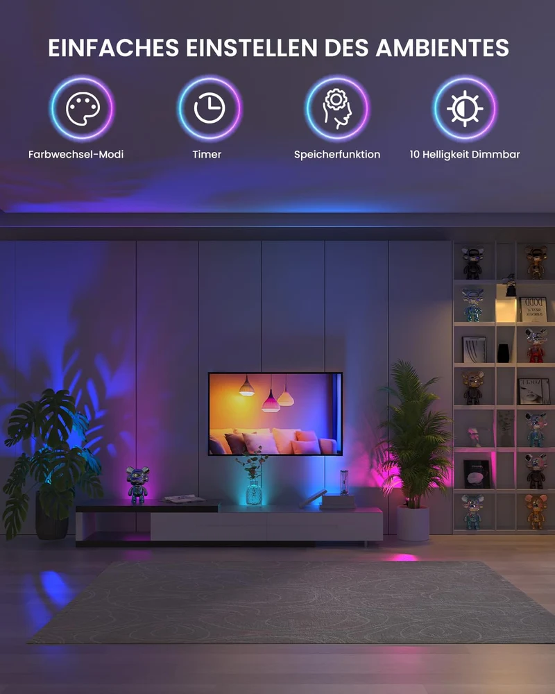 6W RGB LED Klemmspot mit Fernbedienung, 15 RGB-Lichter + Warmweiß 3000K, IP65 Wasserfester für Innen und Außen, Klemmlampe Strahler mit 1,78m Kabel und Stecker