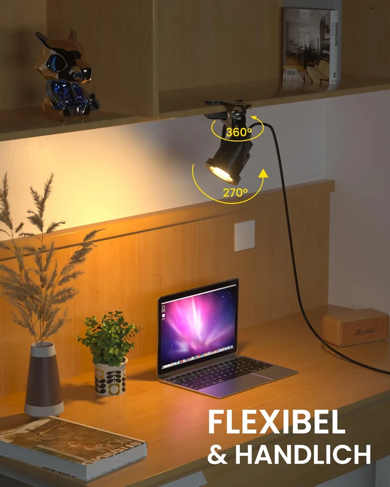 6W RGB LED Klemmspot mit Fernbedienung, 15 RGB-Lichter + Warmweiß 3000K, IP65 Wasserfester für Innen und Außen, Klemmlampe Strahler mit 1,78m Kabel und Stecker