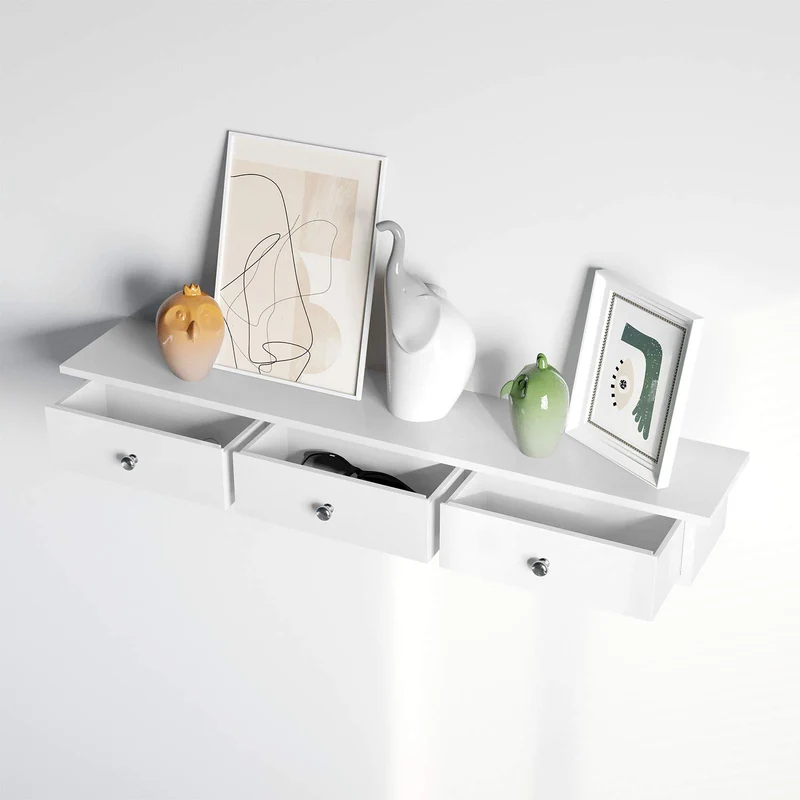 SONGMICS Wandregal mit 3 Schubladen, 15 x 80 x 10 cm, bis 15 kg belastbar