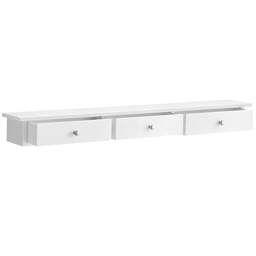 SONGMICS Wandregal mit 3 Schubladen, 15 x 80 x 10 cm, bis 15 kg belastbar