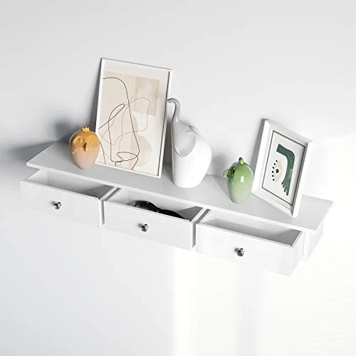 SONGMICS Wandregal mit 3 Schubladen, 15 x 80 x 10 cm, bis 15 kg belastbar