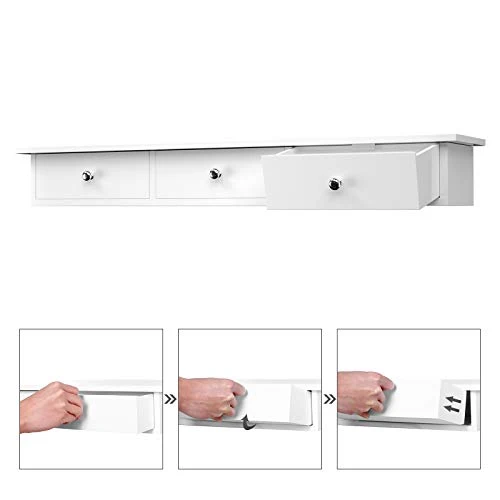 SONGMICS Wandregal mit 3 Schubladen, 15 x 80 x 10 cm, bis 15 kg belastbar