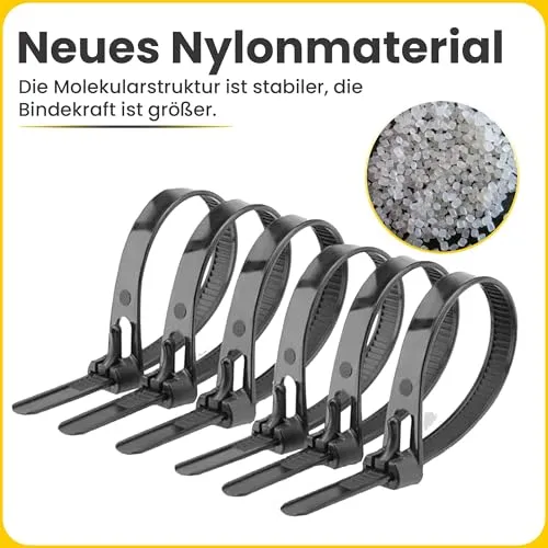 Offgridtec 100 Stk. wiederverschließbare Kabelbinder 7,6×300 mm (schwarz)
