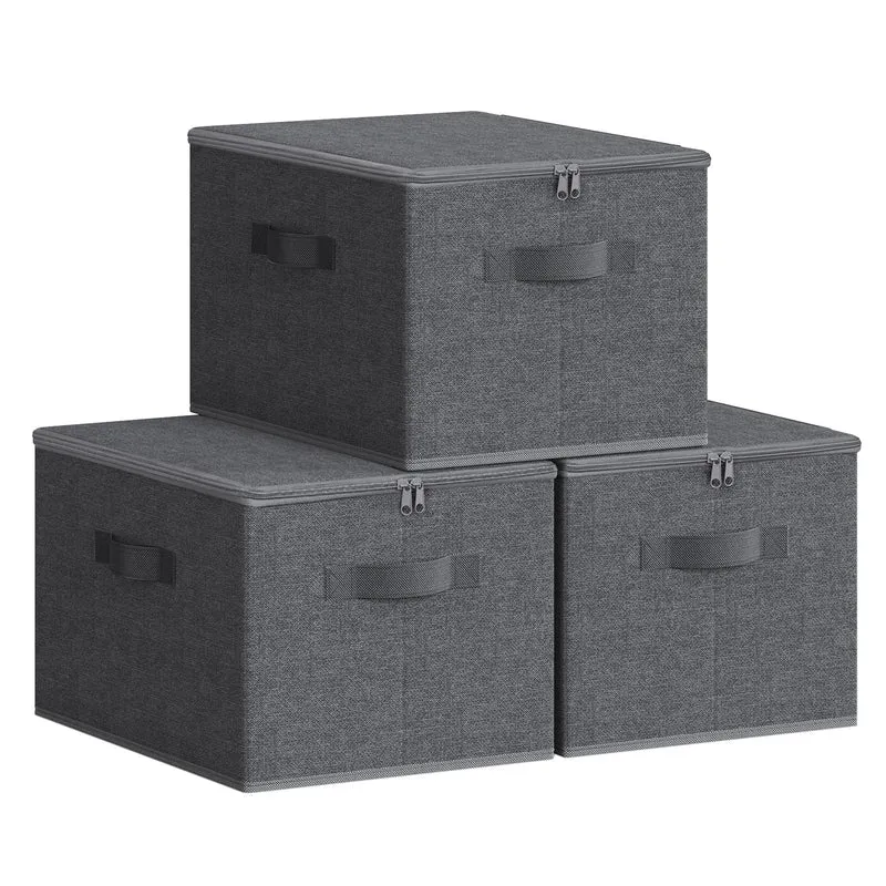 SONGMICS Aufbewahrungsbox mit Deckel, 3er Set, faltbare Stoffbox