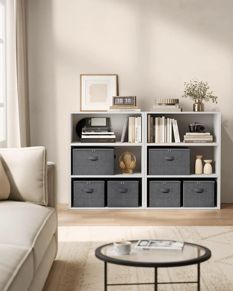 SONGMICS Aufbewahrungsbox mit Deckel, 3er Set, faltbare Stoffbox