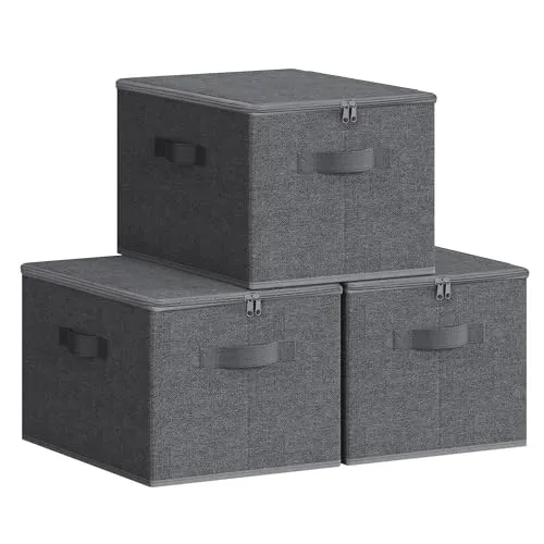 SONGMICS Aufbewahrungsbox mit Deckel, 3er Set, faltbare Stoffbox