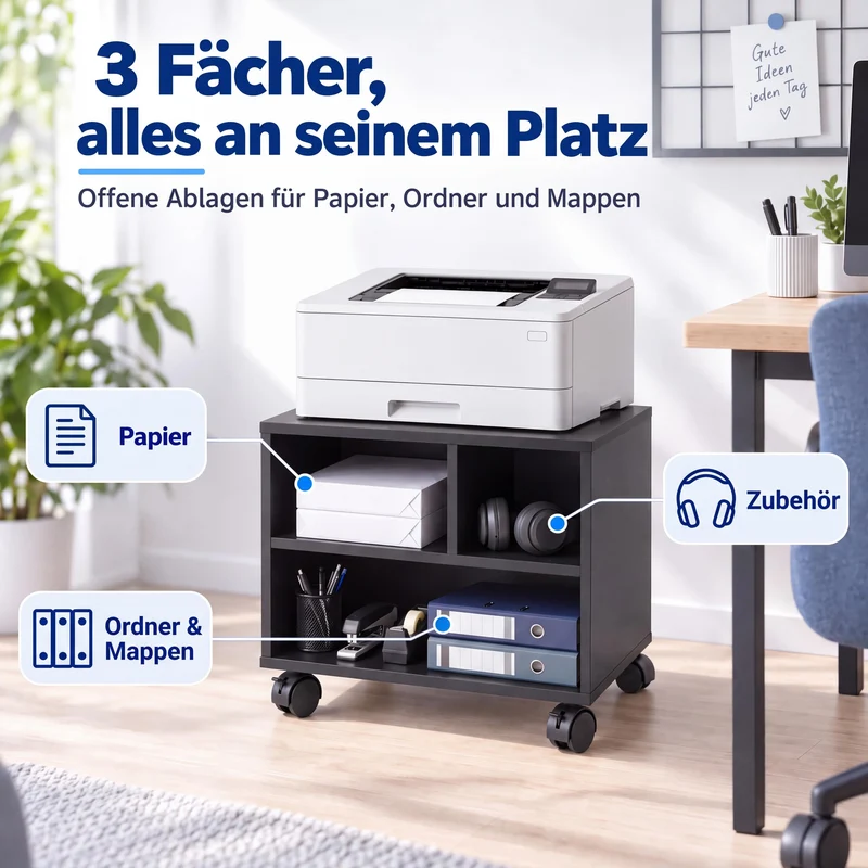 Relaxdays Druckerständer Schreibtisch, HBT: 35x30x40 cm, schwarz