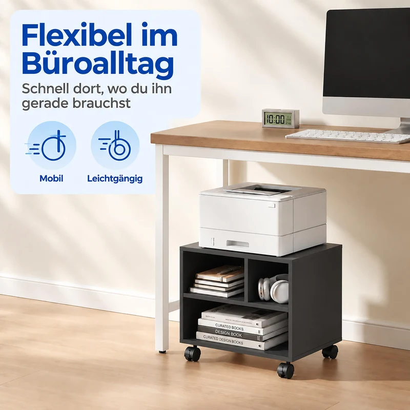 Relaxdays Druckerständer Schreibtisch, HBT: 35x30x40 cm, schwarz