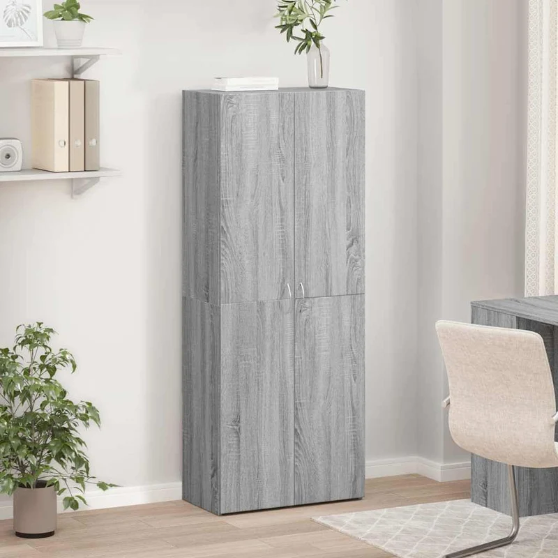 Aktenschrank Grau Sonoma aus Holzwerkstoff 60x32x153 cm mit 4 Fächern für Büro und Homeoffice, Büroschrank zur Archivierung von Dokumenten und Ordnern