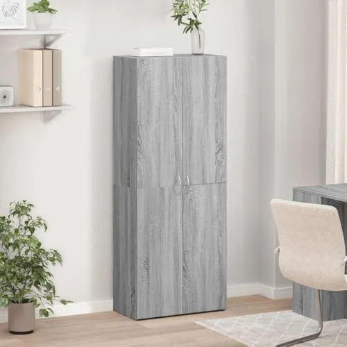 Aktenschrank Grau Sonoma aus Holzwerkstoff 60x32x153 cm mit 4 Fächern für Büro und Homeoffice, Büroschrank zur Archivierung von Dokumenten und Ordnern