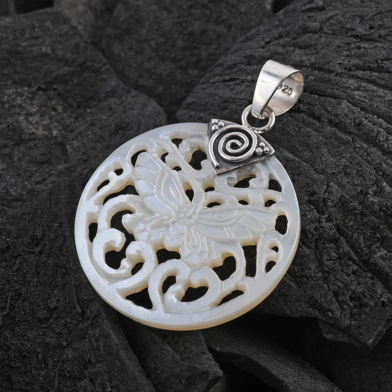 Royal Bali Kollektion - weißer Muschelkernperlen-Anhänger, 925 Silber
