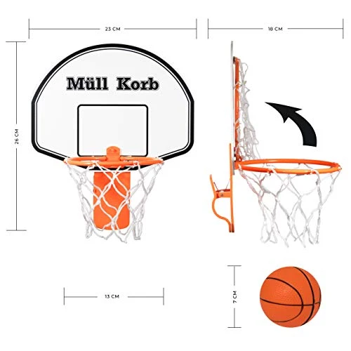 KrockaZone. Mini Basketballkorb für den Mülleimer Papierkorb mit kleinem Ball - Spaß fürs Zimmer, Tür, Büro, Zuhause, Kinder, Sport, Spielzeug