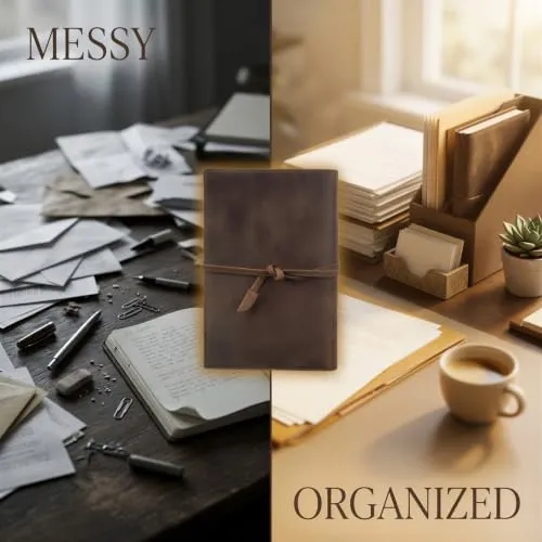 Generisch Notebook-Cover aus echtem Leder, A5 Ledereinband 9,06 x 6,46 in für Damen und Herren, nachfüllbarer Retro-Journal-Cover mit Multi-Taschen-Organizer für Büro, Business und Reise, Kaffee