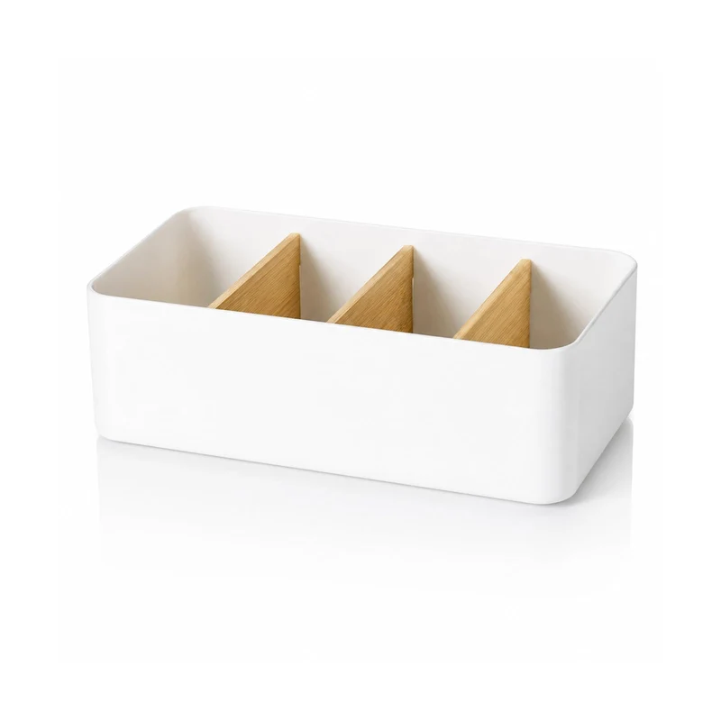 Schreibtisch Organizer Holz, Multifunktionaler Büro Organizer Tisch, 4 Fächer Bambus Büro Organizer, für Stifte Kosmetika und Fernbedienung (Weiß)