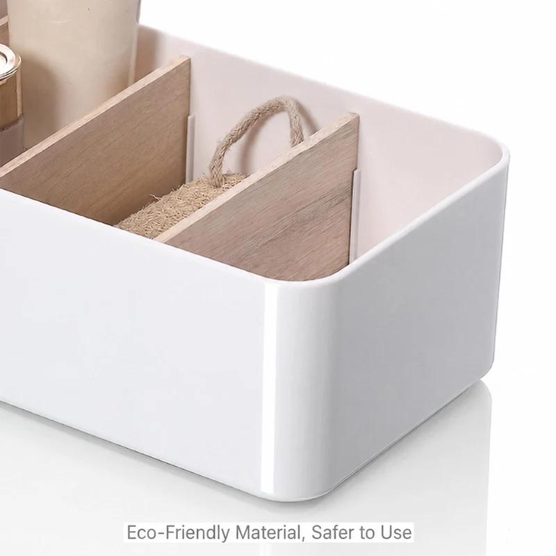 Schreibtisch Organizer Holz, Multifunktionaler Büro Organizer Tisch, 4 Fächer Bambus Büro Organizer, für Stifte Kosmetika und Fernbedienung (Weiß)