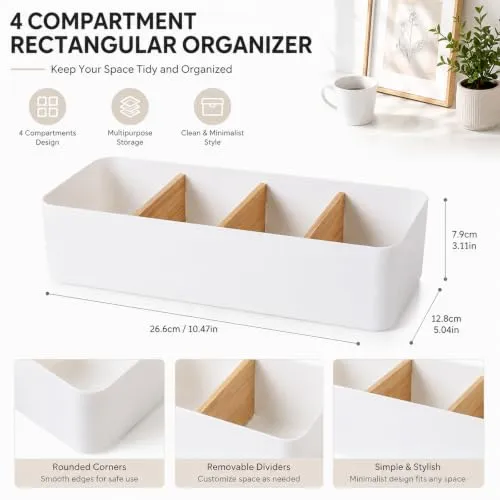 Schreibtisch Organizer Holz, Multifunktionaler Büro Organizer Tisch, 4 Fächer Bambus Büro Organizer, für Stifte Kosmetika und Fernbedienung (Weiß)