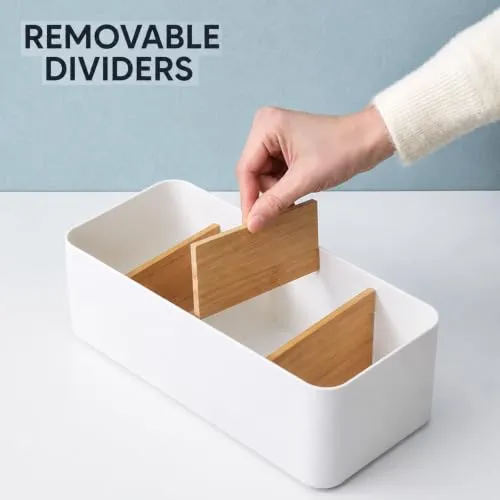 Schreibtisch Organizer Holz, Multifunktionaler Büro Organizer Tisch, 4 Fächer Bambus Büro Organizer, für Stifte Kosmetika und Fernbedienung (Weiß)