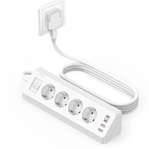 4 Fach Ecksteckdose Flachstecker mit USB C(PD 20W)