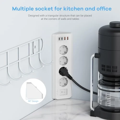 4 Fach Ecksteckdose Flachstecker mit USB C(PD 20W)