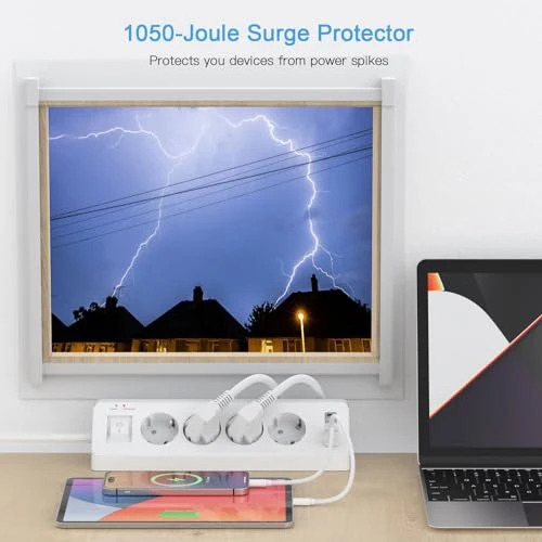 4 Fach Ecksteckdose Flachstecker mit USB C(PD 20W)