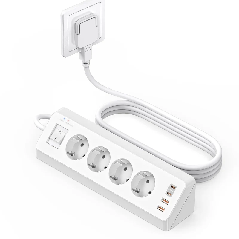 4 Fach Ecksteckdose Flachstecker mit USB C(PD 20W)