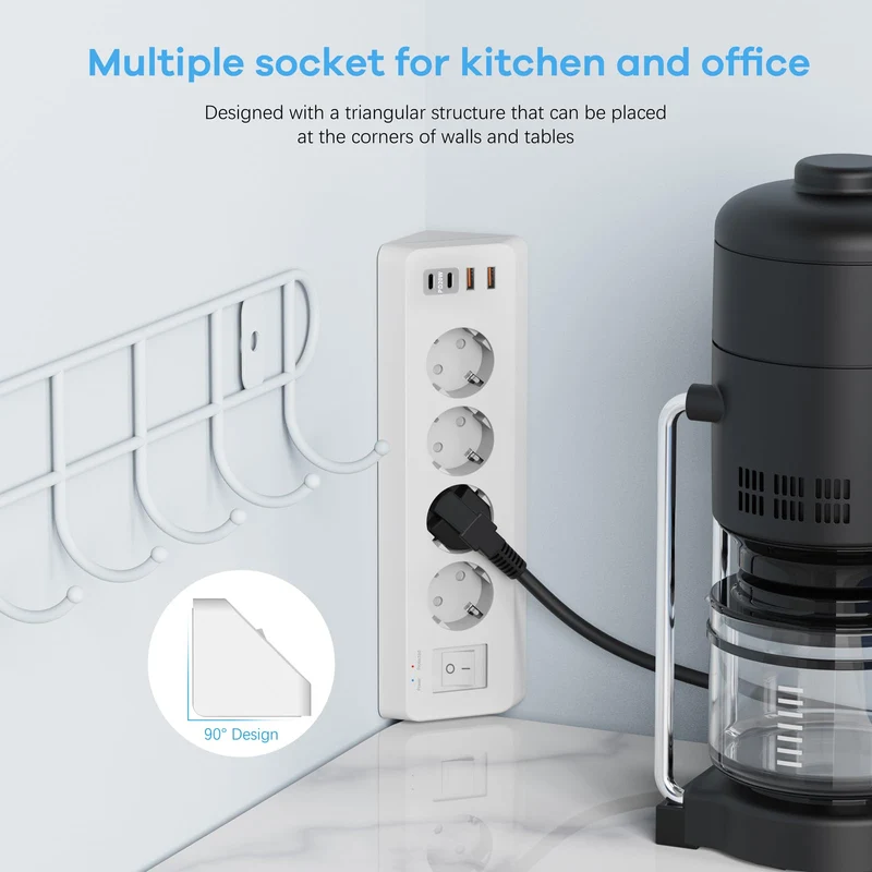 4 Fach Ecksteckdose Flachstecker mit USB C(PD 20W)