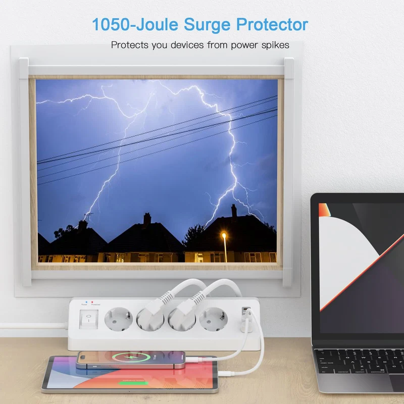 4 Fach Ecksteckdose Flachstecker mit USB C(PD 20W)