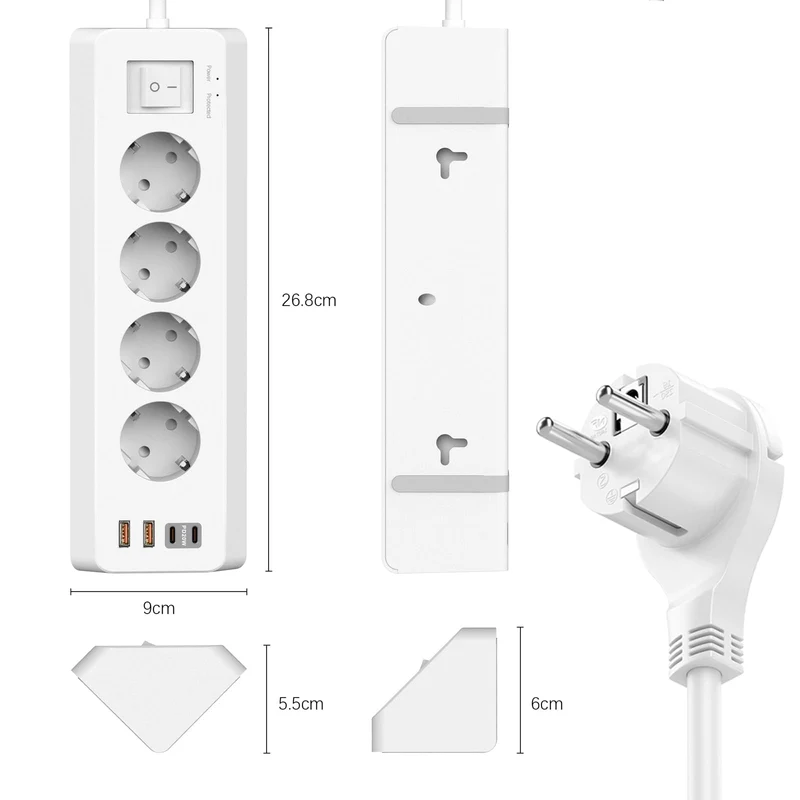 4 Fach Ecksteckdose Flachstecker mit USB C(PD 20W)