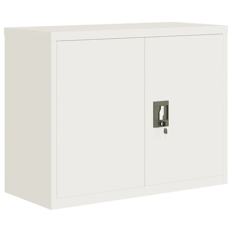 Aktenschrank, Büroschrank abschließbar mit 2 Türen und 1 Einlegeböden, Allzweckschrank Mehrzweckschrank aus Stahl für Home-Office, Weiß 90x40x70 cm