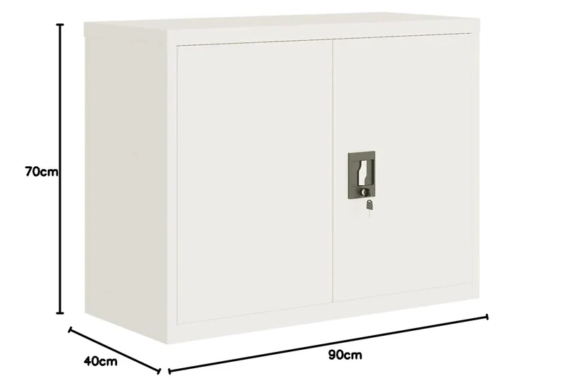 Aktenschrank, Büroschrank abschließbar mit 2 Türen und 1 Einlegeböden, Allzweckschrank Mehrzweckschrank aus Stahl für Home-Office, Weiß 90x40x70 cm