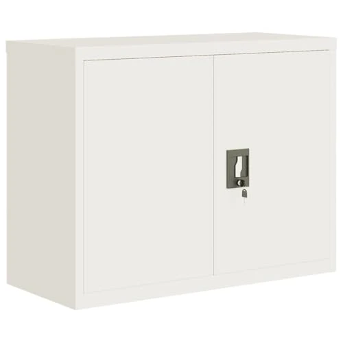 Aktenschrank, Büroschrank abschließbar mit 2 Türen und 1 Einlegeböden, Allzweckschrank Mehrzweckschrank aus Stahl für Home-Office, Weiß 90x40x70 cm