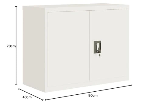 Aktenschrank, Büroschrank abschließbar mit 2 Türen und 1 Einlegeböden, Allzweckschrank Mehrzweckschrank aus Stahl für Home-Office, Weiß 90x40x70 cm