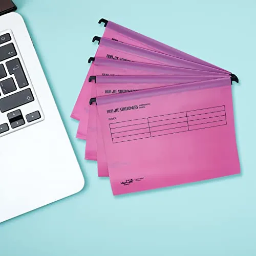 MerryNine A4-Hängemappen, Polypropylen, mit Registerkarten und Karteneinsätzen, für Schule, Zuhause, Arbeit, Büro, Organisation, 15 Stück (Rosa)