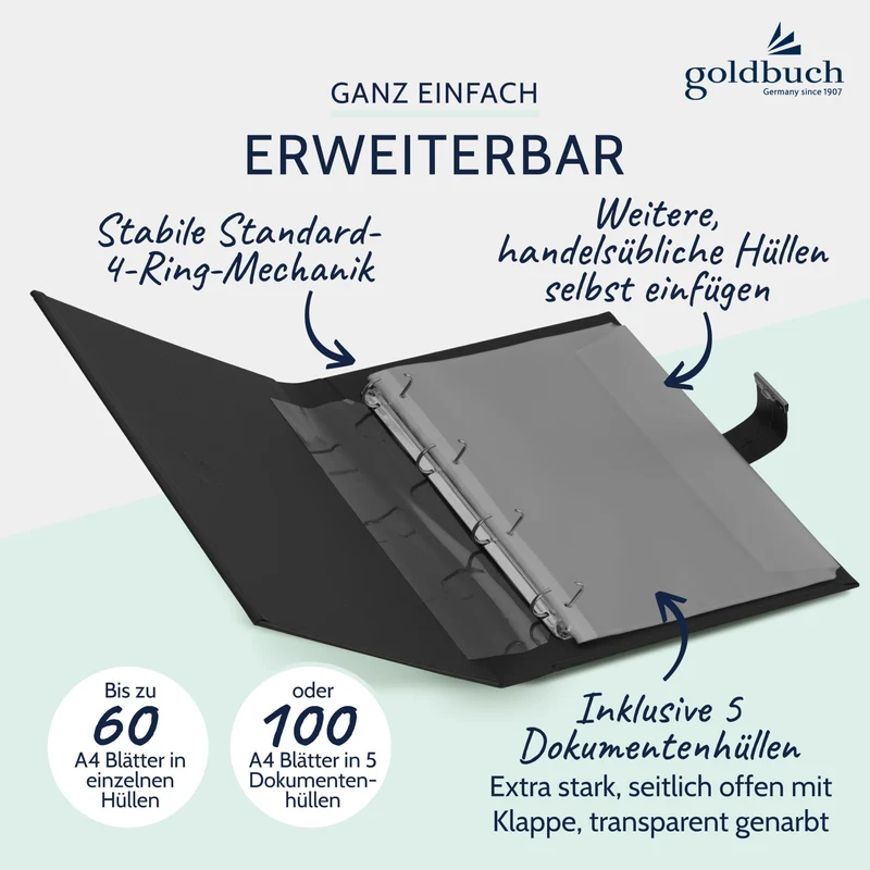 goldbuch 53523 Dokumentenmappe DIN A4 Bologna, Mappe 27,5 x 34 x 4,5 cm
