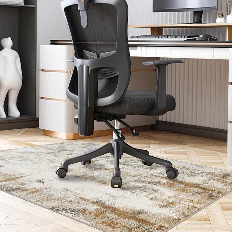 Famibay Bodenschutzmatte Bürostuhl 90x120cm Home Bürostuhl Unterlage Beige Braun Kratzfest Schreibtischstuhl Unterlage für Hartboden Parkett Vinylboden Hohe Dichte rutschfeste Waschbar