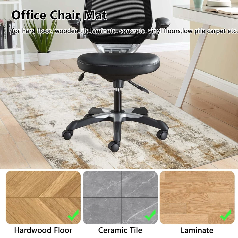Famibay Bodenschutzmatte Bürostuhl 90x120cm Home Bürostuhl Unterlage Beige Braun Kratzfest Schreibtischstuhl Unterlage für Hartboden Parkett Vinylboden Hohe Dichte rutschfeste Waschbar