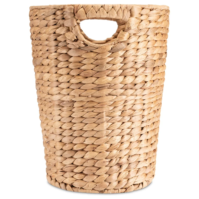 Decorasian Papierkorb Aufbewahrung geflochten aus Wasserhyazinthe - Abfalleimer mit Henkel - Durchmesser 25cm oben, 19cm unten, Höhe 32cm