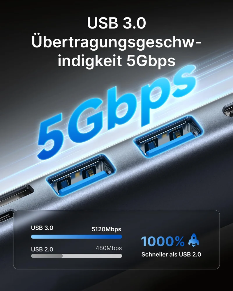 VENTION USB C Hub PD 100W, 6 in 1 Docking Station, 4K HDMI, USB A 3.0 * 2 Datenports, SD/Micro SD Kartenleser USB C Multiport Adapter, Kompatibel für MacBook Pro, Air/Dell/Lenovo/HP, Gray