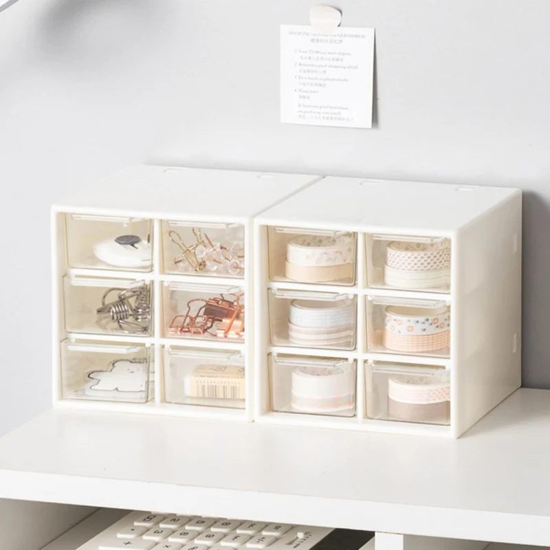 ORFOFE Aufbewahrungsbox Praktische Organisation Kunststoff Weiße mit Schubladen und Sechs Fächern Große Kapazität für Schmuck und Schreibwaren für Schüler und Büro