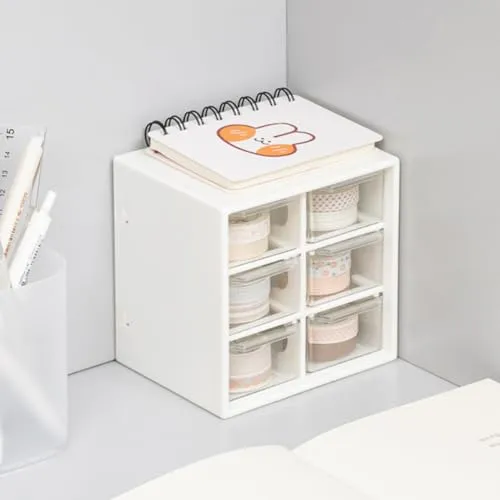 ORFOFE Aufbewahrungsbox Praktische Organisation Kunststoff Weiße mit Schubladen und Sechs Fächern Große Kapazität für Schmuck und Schreibwaren für Schüler und Büro