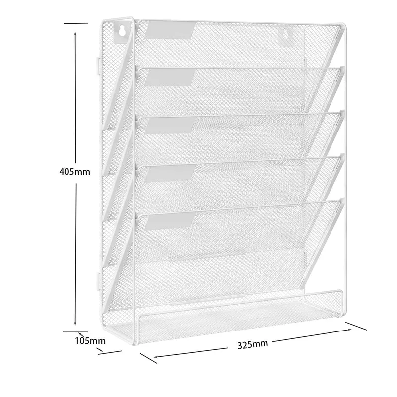 TQVAI Schreibtisch Organizer, 6 Fächer Zeitschriftenhalter Wand Metall Dokumenten Organizer Papier A4 Flyerhalter Postsortierer Dokumentenablage für Büro Zuhause Schule, Weiß