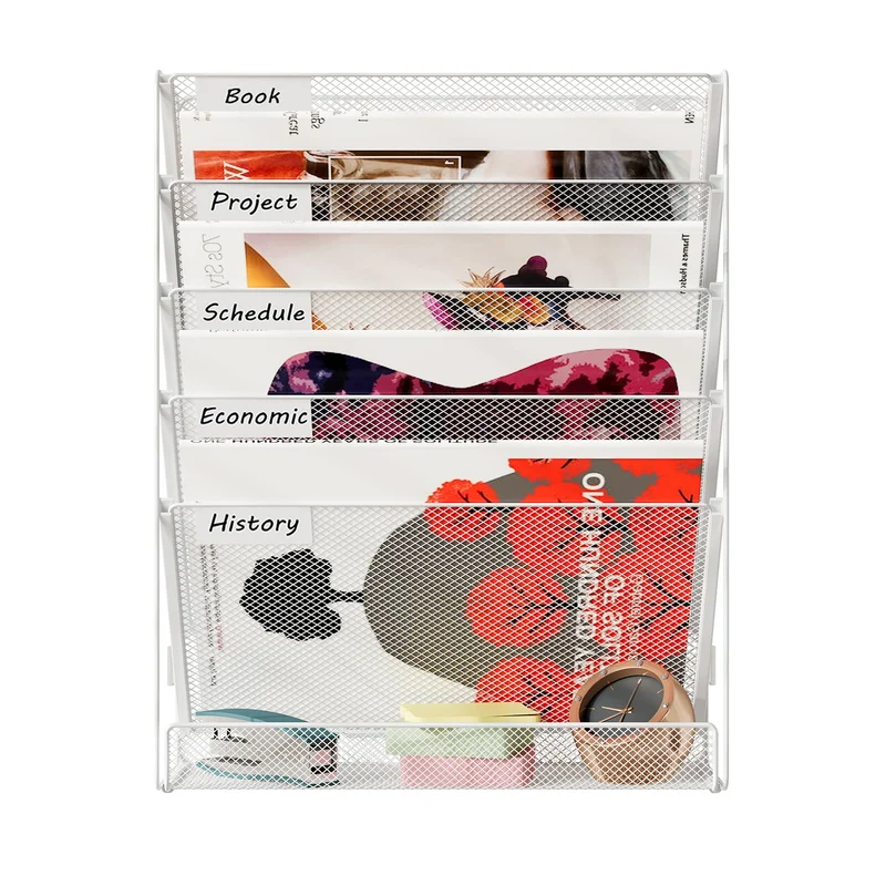 TQVAI Schreibtisch Organizer, 6 Fächer Zeitschriftenhalter Wand Metall Dokumenten Organizer Papier A4 Flyerhalter Postsortierer Dokumentenablage für Büro Zuhause Schule, Weiß