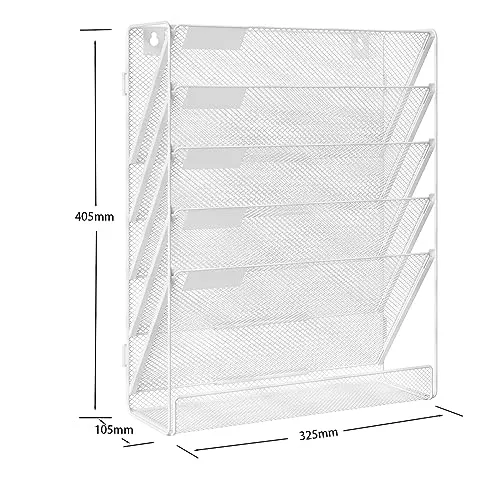 TQVAI Schreibtisch Organizer, 6 Fächer Zeitschriftenhalter Wand Metall Dokumenten Organizer Papier A4 Flyerhalter Postsortierer Dokumentenablage für Büro Zuhause Schule, Weiß