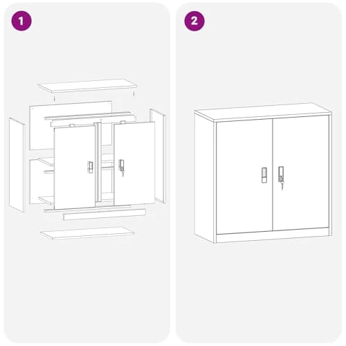Aufbewahrungsschrank Anthrazit aus Stahl 90 x 40 x 90 cm mit abschließbaren Türen, vielseitiger Büroschrank für Homeoffice und Arbeitszimmer