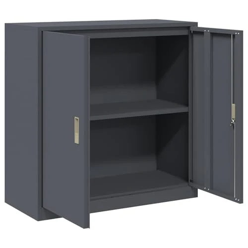 Aufbewahrungsschrank Anthrazit aus Stahl 90 x 40 x 90 cm mit abschließbaren Türen, vielseitiger Büroschrank für Homeoffice und Arbeitszimmer