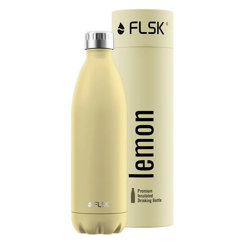FLSK Trinkflasche aus Edelstahl, lemon, 1000ml, 32cm hoch