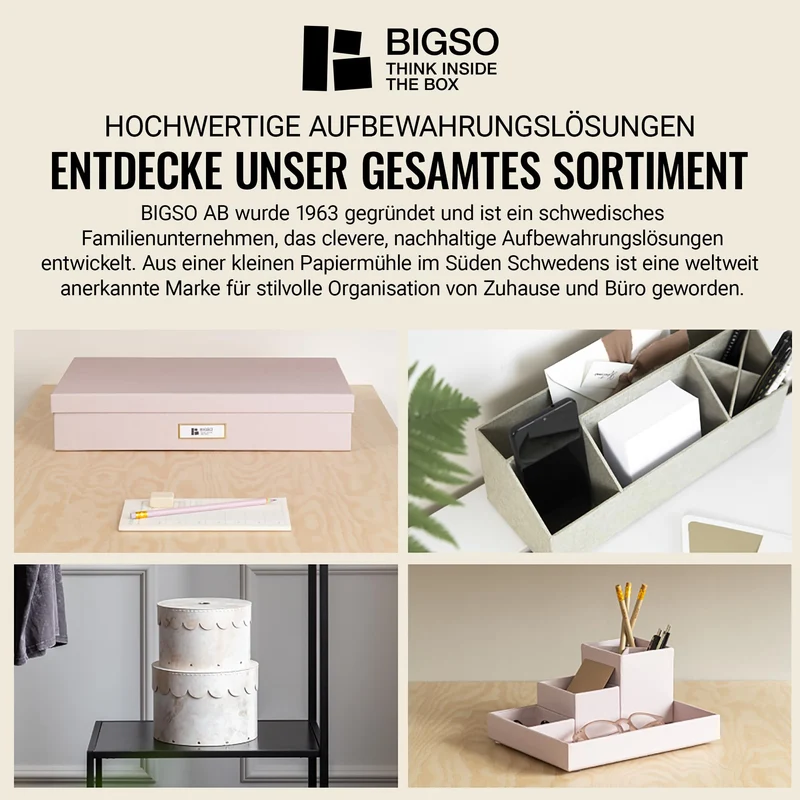 BIGSO BOX OF SWEDEN LENA Schreibtisch Organizer für Stifte, Büroklammern, Haftnotizen usw. – Sortierkasten mit 4 Fächern – Ordnungssystem aus Faserplatte und Papier in Leinenoptik – hellgrau