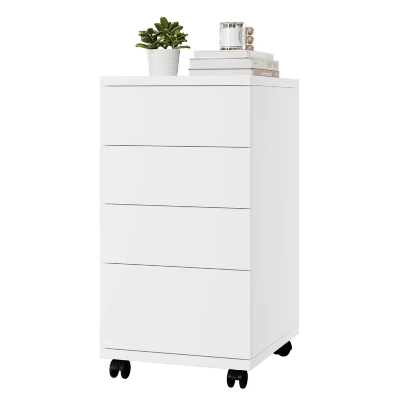 HOCSOK Rollcontainer mit Schubladen, Rollcontainer Schreibtisch mit Rollen, Büroschrank unter dem Schreibtisch für Zuhause und Büro (Weiß)