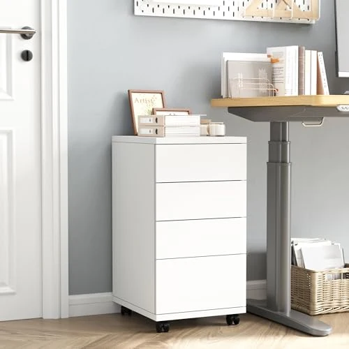 HOCSOK Rollcontainer mit Schubladen, Rollcontainer Schreibtisch mit Rollen, Büroschrank unter dem Schreibtisch für Zuhause und Büro (Weiß)
