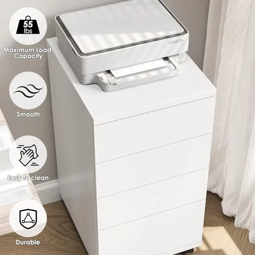 HOCSOK Rollcontainer mit Schubladen, Rollcontainer Schreibtisch mit Rollen, Büroschrank unter dem Schreibtisch für Zuhause und Büro (Weiß)